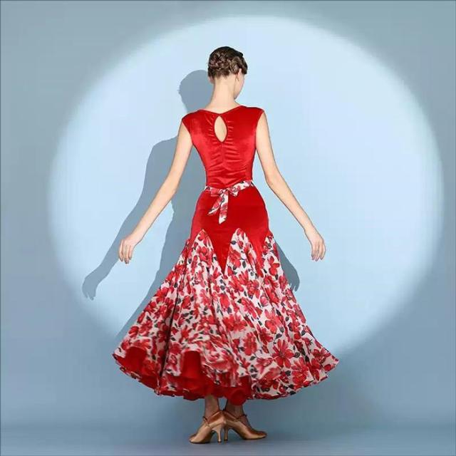 社交ダンス ドレス フリル モダンドレス レッド グリーン 花柄 社交