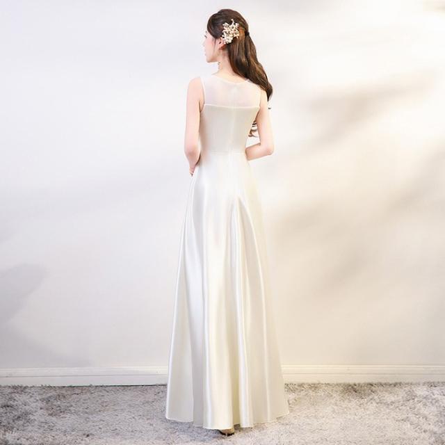 パーティードレス ロングドレス ホワイト ドレス ノースリーブ 背中ファスナー Aライン 上品 発表会 演奏会 合唱 団体衣装 結婚式 二次会 カラオケ 大人可愛い 透け感デザイン 30代 40代 50代 S〜6L 大きいサイズ お呼ばれ ステージ衣装_4