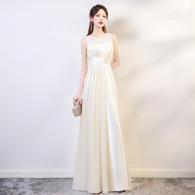 パーティードレス ロングドレス ホワイト ドレス ノースリーブ 背中ファスナー Aライン 上品 発表会 演奏会 合唱 団体衣装 結婚式 二次会 カラオケ 大人可愛い 透け感デザイン 30代 40代 50代 S〜6L 大きいサイズ お呼ばれ ステージ衣装_5