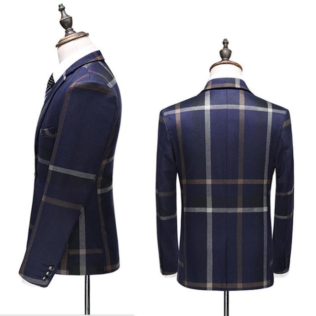 メンズスーツ チェック柄 ビジネススーツ 3ピース スリーピース スーツ スリムスーツ 大きいサイズ 紳士服 ネイビー グレー 1つボタン スリム ビジネス ベスト suit オシャレ ファッション セットアップ 成人式_15