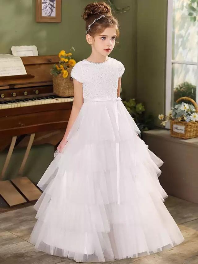 ドレス キッズ 子供ドレス 女の子 ホワイト ロングドレス ティアード フリル 発表会 結婚式 ピアノ 演奏会 入学式 卒園式 七五三 フォーマル お呼ばれ プリンセス風 110cm 120cm 130cm 140cm 150cm 160cm 春 夏 秋 h1017x0x0zu