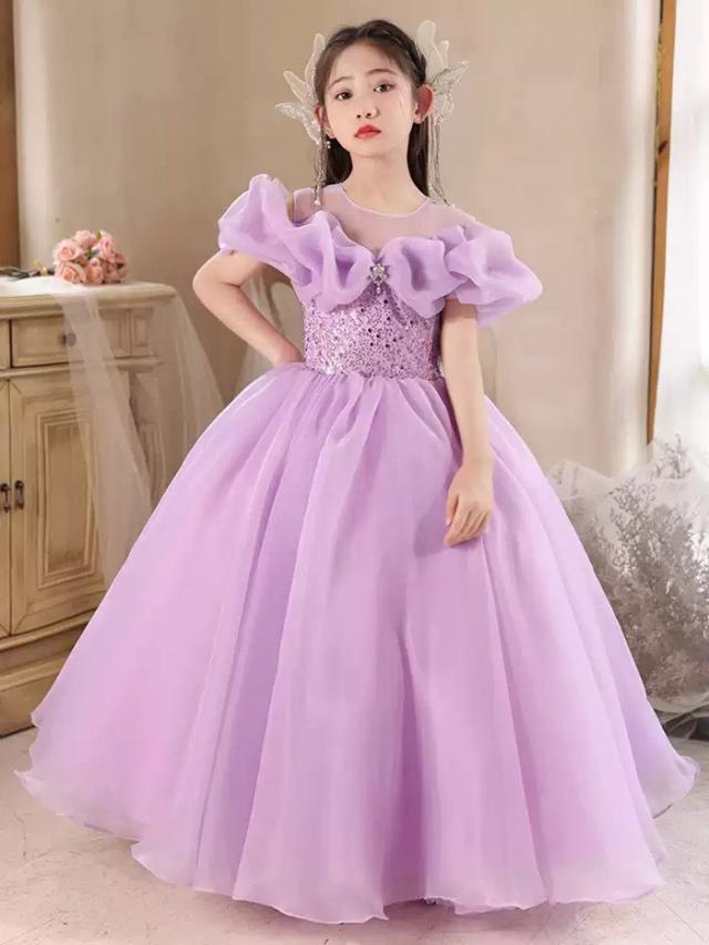 ドレス ラベンダーロングドレス 150cm 発表会 150cm 紫ラベンダー 子供