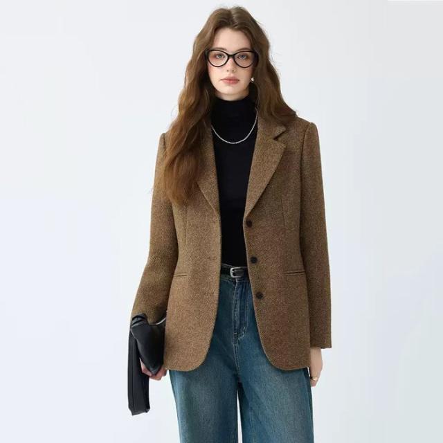 ジャケット レディース ブラウン テーラードジャケット オーバーサイズ