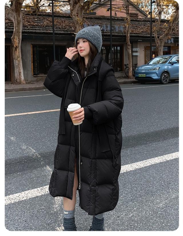 ダウンコート レディース ロング丈 90％ダウン フード取り外し可能 ベンチコート 防寒 アウター 秋冬 ダウンジャケット 大きいサイズ ゆったり シンプル 無地 軽量 あったか 通勤 通学 カジュアル グレー ブラック ベージュ ブラウン 冬服 ロングアウター_14