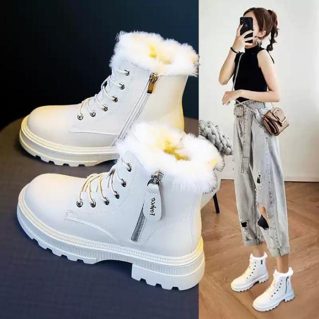 ショートブーツ レディース 防寒 撥水 裏ボア 厚底 22.0cm〜25.5cm 黒 白 秋冬 雪道 滑りにくい 暖かい カジュアル 通学 通勤 旅行 スノーブーツ