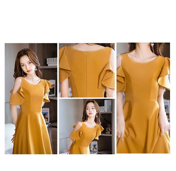 ミモレドレス ひざ下丈ドレス 演奏会 ピアノ 発表会 イエロー 黄色