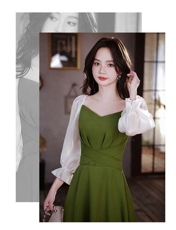 ミモレドレス ひざ下丈ドレス 演奏会 ピアノ 発表会 ブラック 黒 グリーン 緑 ファスナー ラウンドネック 肩出し 袖あり 袖付き フェミニン カクテルドレス 大人 母親 結婚式 体型カバー 謝恩会 卒業式 誕生日会 ステージ 20代 30代 da230x1x1l9 ミモレドレス ひざ下丈ドレス 演奏会 ピアノ 発表会 ブラック 黒