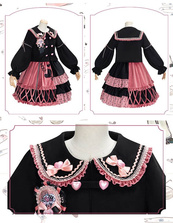 冬に着たい ロリータワンピース 長袖アウター ショートコート ブラック