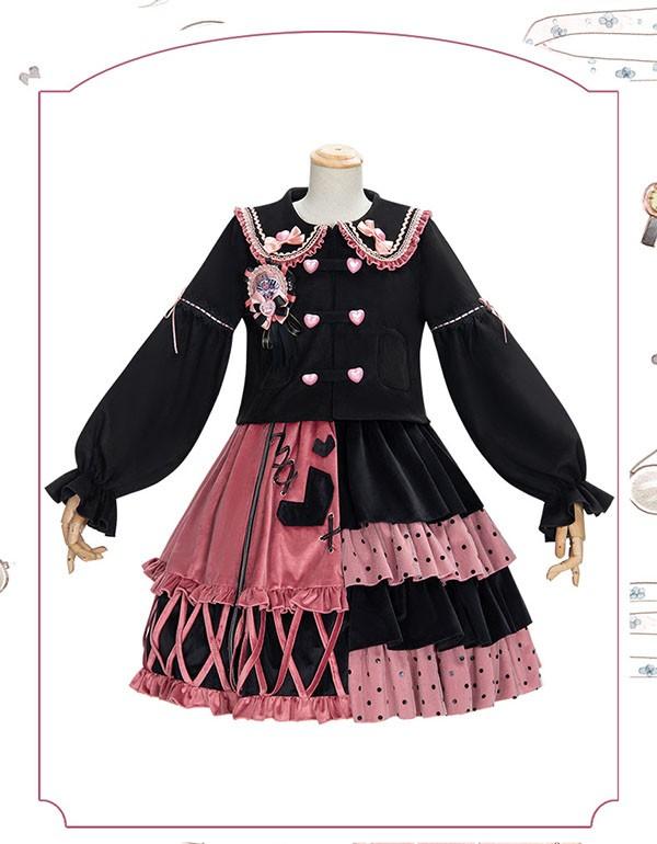 冬に着たい ロリータワンピース 長袖アウター ショートコート ブラック
