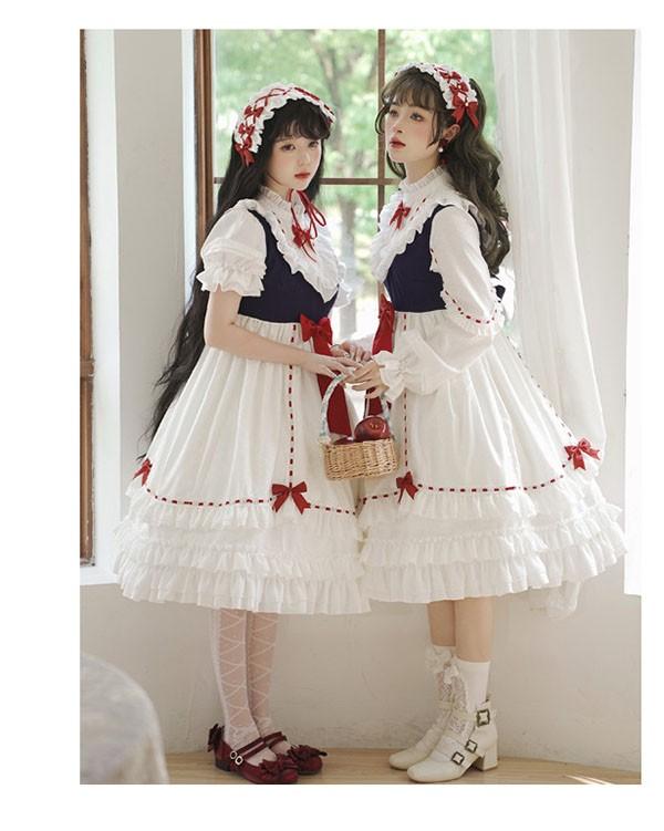 ロリータワンピース クラロリ ホワイト 白 レディース lolita リボン ロリータ 長袖付き 半袖あり 膝丈 小柄 可愛い 着?せ 仮装 コスプレ コスチューム 小柄 可愛い 学生 通学 通勤 着?せ 女の子 ゴスロリ_3
