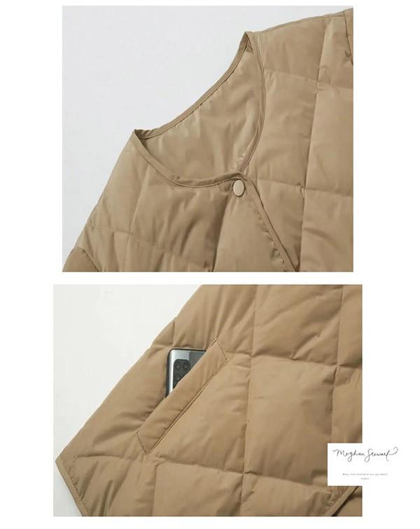 送料無料】ダウンジャケット キルティングジャケット ノーカラー 秋冬