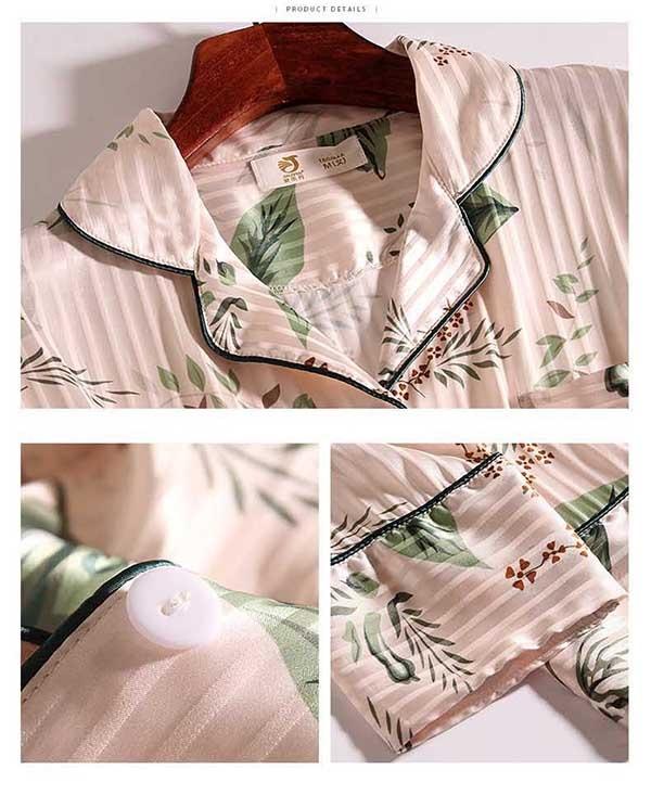 送料無料】 レディース パジャマ 2点セット 長袖 長ズボン 花柄 涼しげ