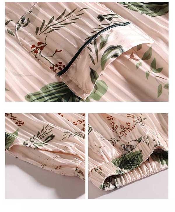 送料無料】 レディース パジャマ 2点セット 長袖 長ズボン 花柄 涼しげ