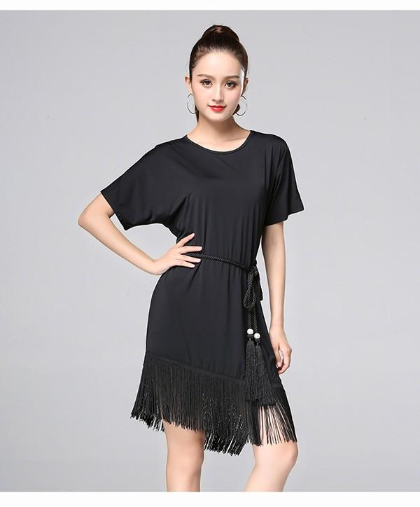 フリンジ ブラック 社交ダンスドレス L