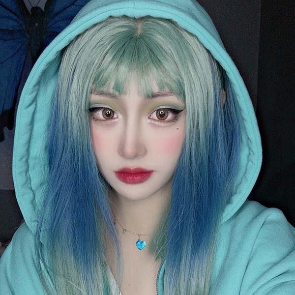 青 緑 クリスマス ミディアム レディース フルウィッグ グラデーション 仮装 スモーキーブルー セミロング 超自然 エクステ かつら Wigの通販はau Pay マーケット Glory Park