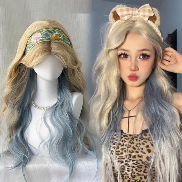 ウィッグ ロング レディース ハーフウィッグ グラデーション 金髪