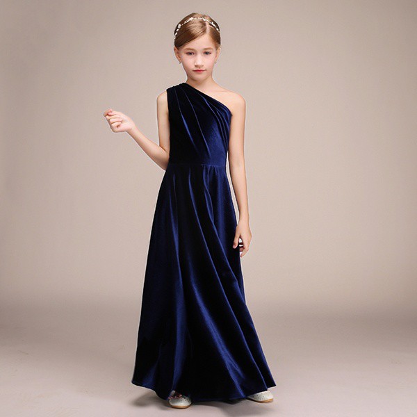 紺色ベルベッド　ロングドレス　8歳（120センチ前後）