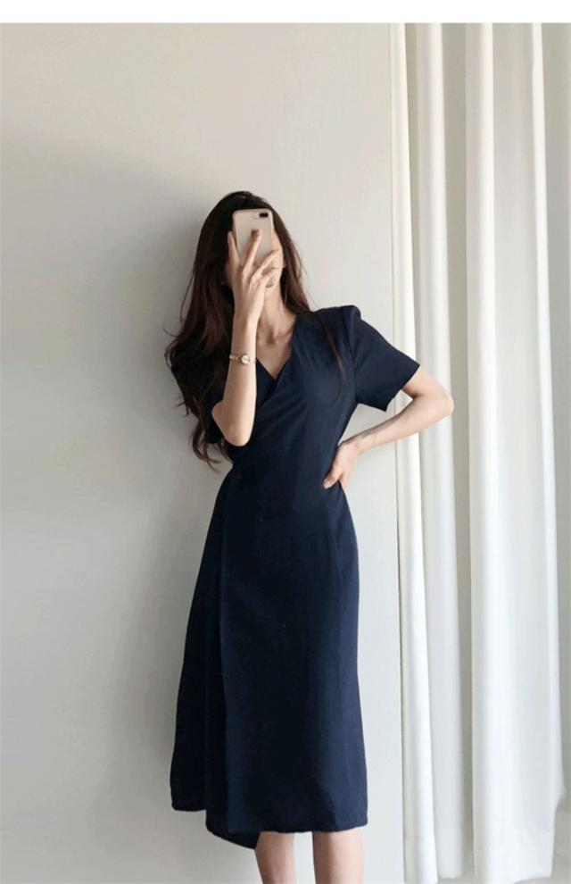 ワンピース レディース 春 きれいめ お呼ばれ おしゃれ 夏 パーティー ドレス 大人 ミモレ丈 膝下 タレ感 カジュアル 春夏 ゆったり 無地 通勤 OL オフィス ビジネス 20代 30代 40代_9