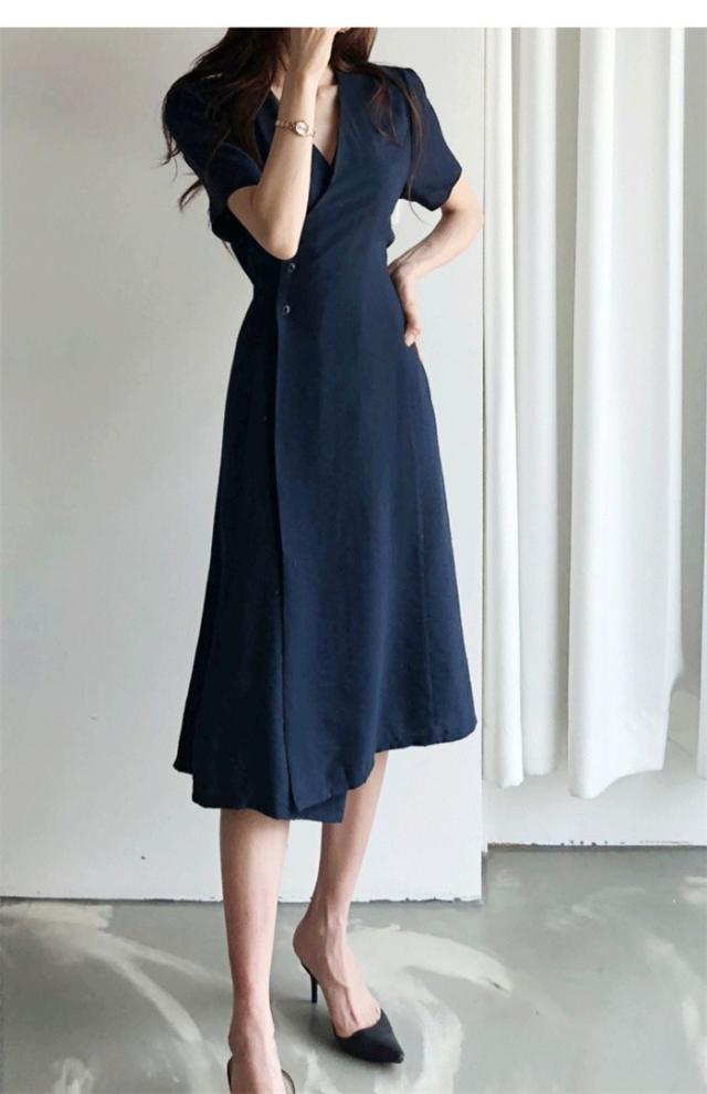 ワンピース レディース 春 きれいめ お呼ばれ おしゃれ 夏 パーティー ドレス 大人 ミモレ丈 膝下 タレ感 カジュアル 春夏 ゆったり 無地 通勤 OL オフィス ビジネス 20代 30代 40代_7
