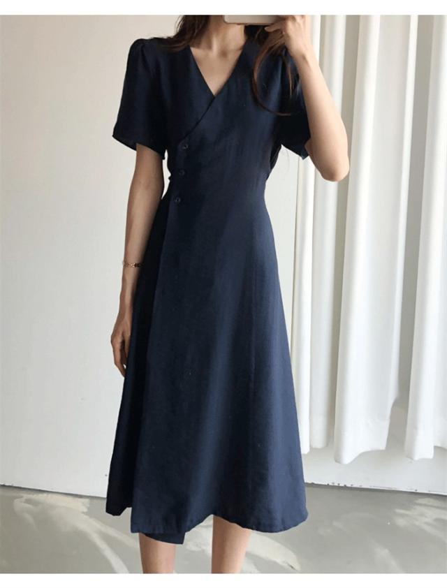 ワンピース レディース 春 きれいめ お呼ばれ おしゃれ 夏 パーティー ドレス 大人 ミモレ丈 膝下 タレ感 カジュアル 春夏 ゆったり 無地 通勤 OL オフィス ビジネス 20代 30代 40代_8