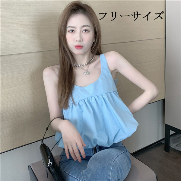 キャミソール トップス タンクトップ インナー タンク 無地 デコルテ レディース シンプル 可愛い 夏 ちょう結び付き ブルーの通販はau Pay マーケット Glory Park