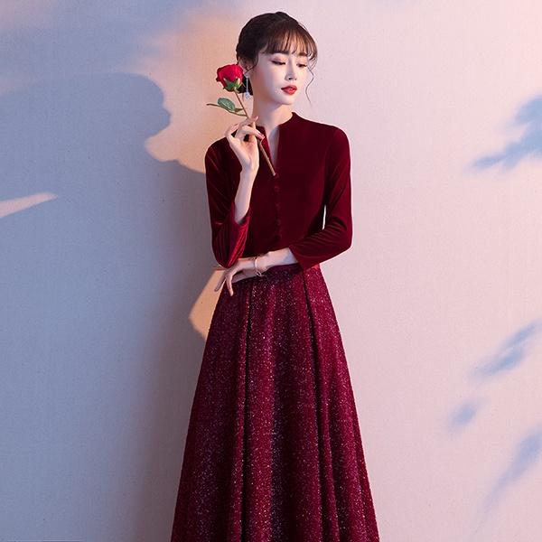 【送料無料】ピアノ発表会ドレス パーティードレス ロングドレス 演奏会 結婚式 ワンピース Vネック 成人式ドレス 同窓会 ドレス 結婚式 母親 ドレス 5分袖 袖あり パーティドレス_7