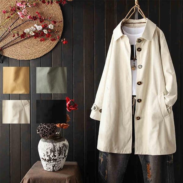 【送料無料】新作スプリングコート レディース 韓国 オフホワイト ブラック ホワイト グリーンロング トレンチコート アウター コート トレンチ 長袖 上品 春コート