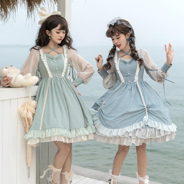 【送料無料】ロリータ 春服ワンピース コスプレ セーラー リボン 長袖 lolita衣装 仮装 衣装 コスチューム こすぷれ コス おすすめ 可愛い
