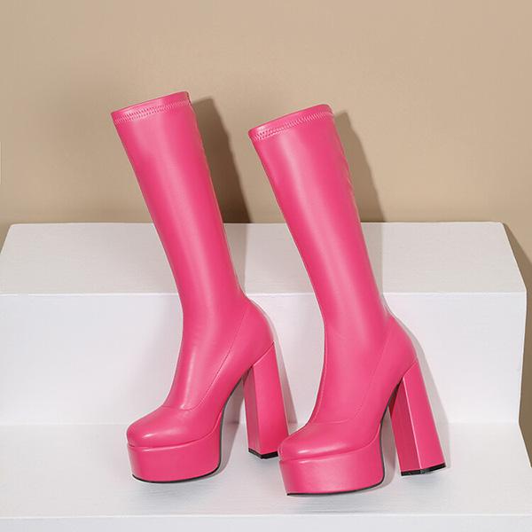 厚底 ブーツ ロングブーツ ヒール14cm 太ヒール 筒丈33cm 黒 美脚