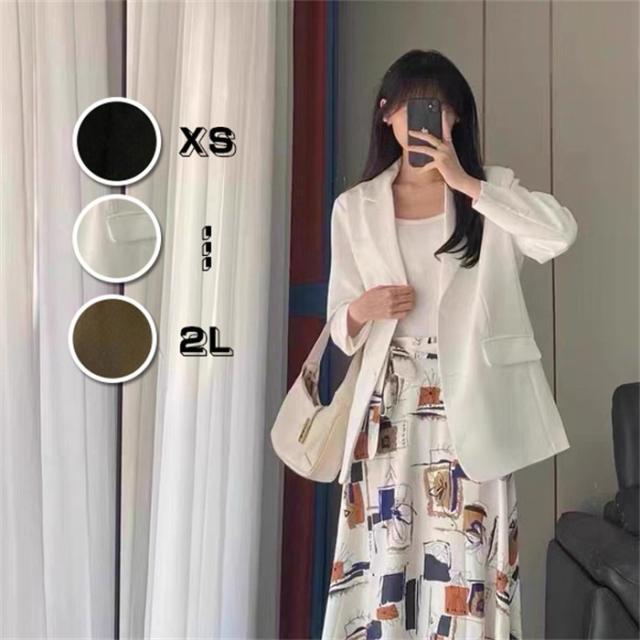 レディース ジャケット 春秋兼用 韓国風 ゆったり ブラック オフホワイト ブラウン 通勤 オフタイム 155cm~対応 インスタ映え XS S  M L 2L
