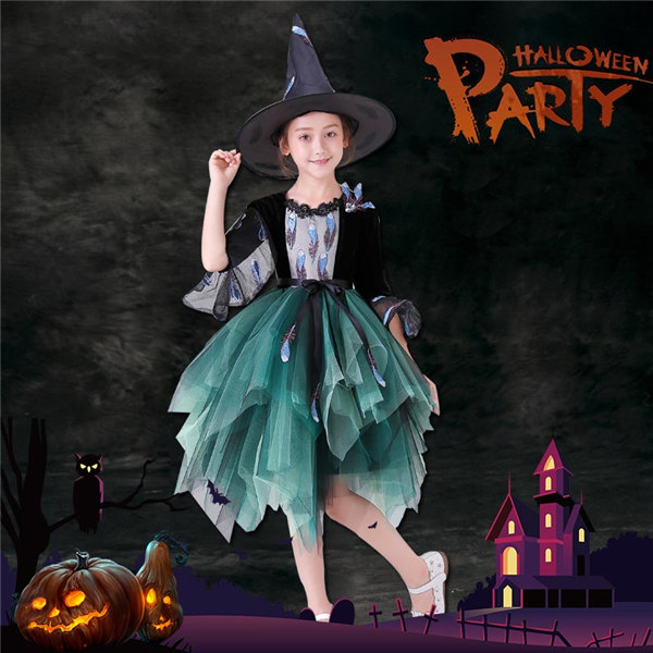 【送料無料】ハロウィン コスプレ 子供 魔女 デビル おうちハローウィン 衣装 仮装 女の子 Halloween 演出服 お姫様 子供 仮装 キッズ パーティー ブラック グリーン_1