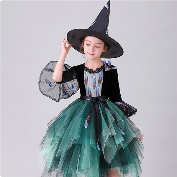【送料無料】ハロウィン コスプレ 子供 魔女 デビル おうちハローウィン 衣装 仮装 女の子 Halloween 演出服 お姫様 子供 仮装 キッズ パーティー ブラック グリーン_2