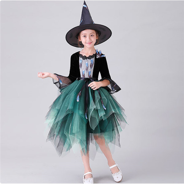 【送料無料】ハロウィン コスプレ 子供 魔女 デビル おうちハローウィン 衣装 仮装 女の子 Halloween 演出服 お姫様 子供 仮装 キッズ パーティー ブラック グリーン_3