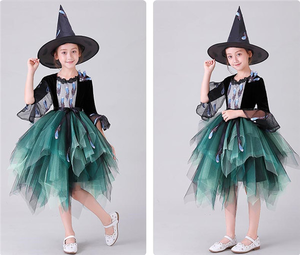 【送料無料】ハロウィン コスプレ 子供 魔女 デビル おうちハローウィン 衣装 仮装 女の子 Halloween 演出服 お姫様 子供 仮装 キッズ パーティー ブラック グリーン_4