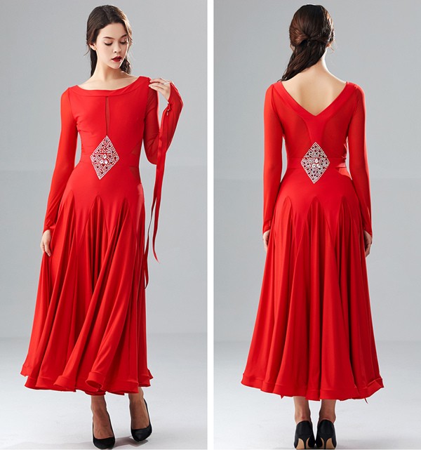 社交ダンス ドレス スタンダード 社交ダンス衣装 ワンピース 広がる裾