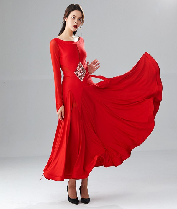 社交ダンス ドレス スタンダード 社交ダンス衣装 ワンピース 広がる裾