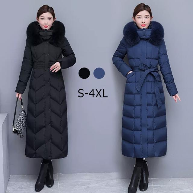 防寒性抜群！ ダウンコート ダウン レディース ダウンジャケット フォックスファー フード取り外し可能 ロング 大きいサイズ 帽子付き コート ファー取り外し可能 アウター アウター ファー付き 90％ダウン シンプル 冬服 柔らかい 無地 ブラック ネイビー