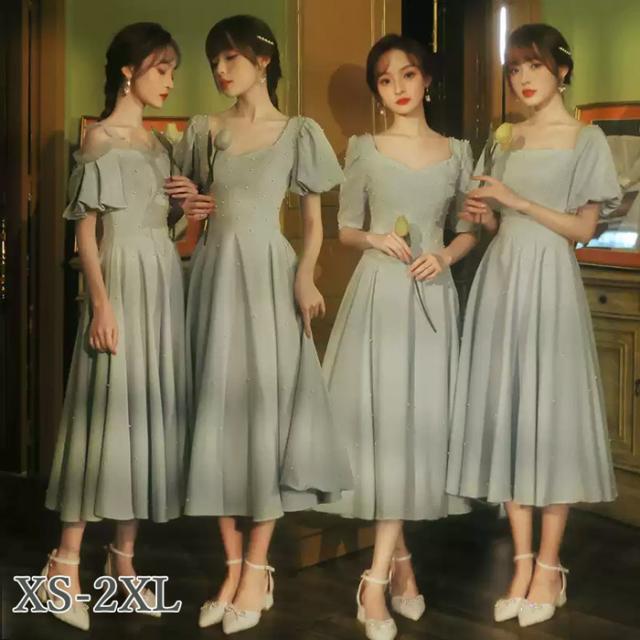 ブライズメイド ドレス 袖付き 二次会 大きいサイズ 結婚式 体型カバー 半袖 フリル オフショルダー 謝恩会 二次会 卒業式 花嫁 ピアノ 発表会 ドレス 演奏会 20代 30代 40代