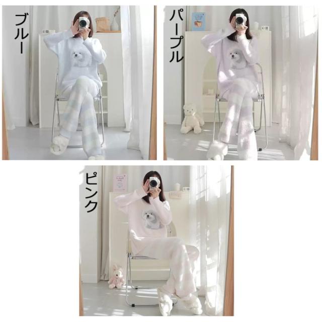 ルームウェア レディース いぬ 犬 ふわふわ もこもこ ゆったり 暖かい フリーサイズ 防寒 可愛い 上下セット パジャマ ナイトウェア ズボン パンツ しましま ボーダー 長袖 着る毛布 かぶり 韓国 ルームウェア レディース いぬ 犬 ふわふわ もこもこ ゆったり 暖かい