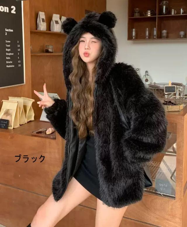 ファーコート レディース 長袖 オーバーサイズ 厚手 秋冬女性 コート