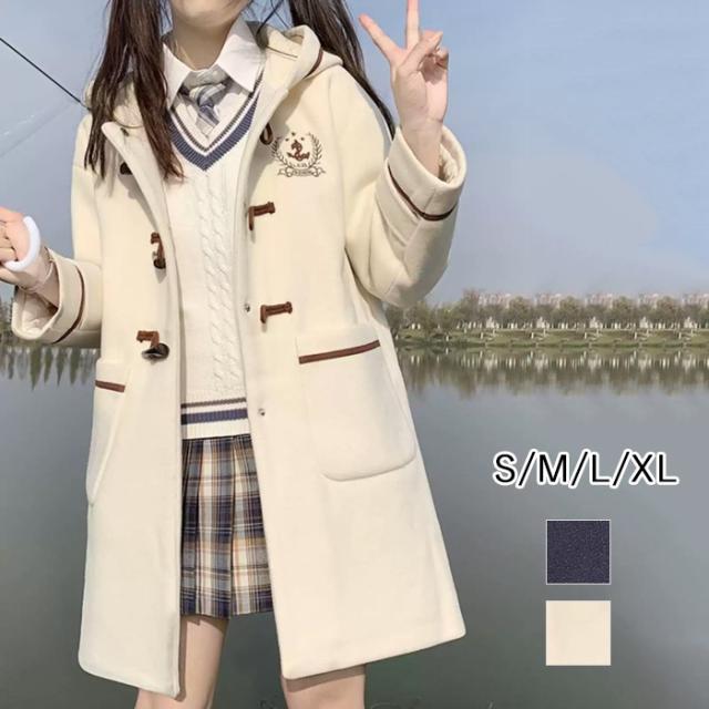 スプリングコート レディース ステンカラーコート ミディアムコート ノーカラー ロリータ 冬服 リボン レディース ジャケット ロリータコート ロリータアウター トップス アウター 小柄 可愛い 学生 通学 通勤 ゴスロリ 厚手 防寒 寒さ対策 秋冬 ベージュ ネイビー S M L XL