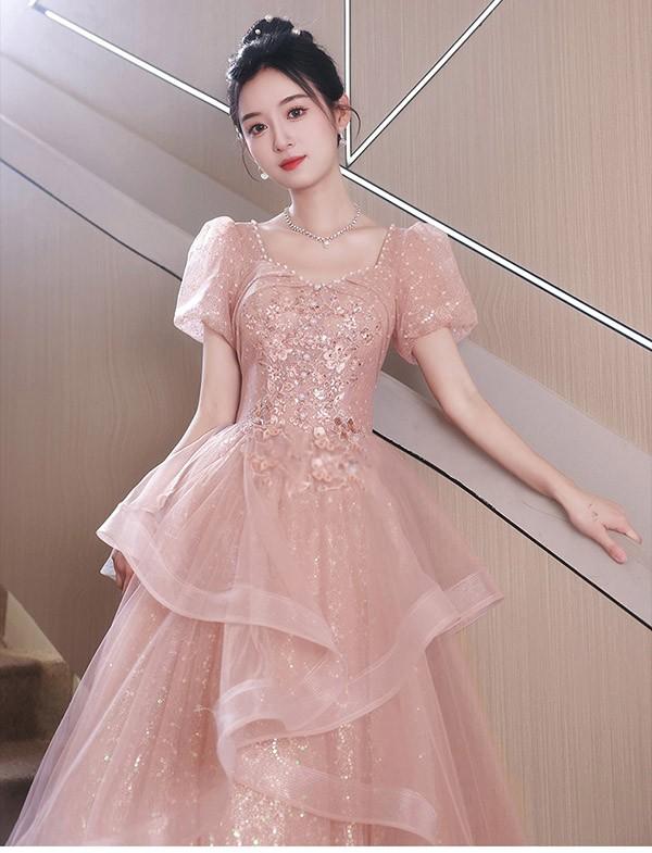 ドレス 大人 ピアノ 発表会 ロング丈 ぽっちゃり 大きいサイズ イブニングドレス 演奏会 ピアノ発表会 袖付き ワンピース Aライン ステージドレス 二次会 女子会 成人式 パーティードレス 大人可愛い_4