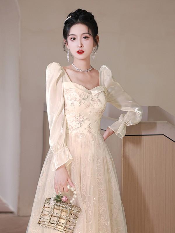 ドレス 大人 ピアノ 発表会 ロング丈 ぽっちゃり 大きいサイズ イブニングドレス 演奏会 ピアノ発表会 袖付き ワンピース Aライン ステージドレス 二次会 女子会 成人式 パーティードレス 大人可愛い bg055zezel9_3