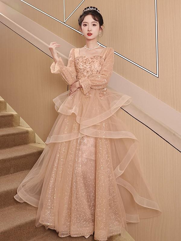 ドレス 大人 ピアノ 発表会 ロング丈 ぽっちゃり 大きいサイズ イブニングドレス 演奏会 ピアノ発表会 袖付き ワンピース Aライン ステージドレス 二次会 女子会 成人式 パーティードレス 大人可愛い bg056zezel9_5