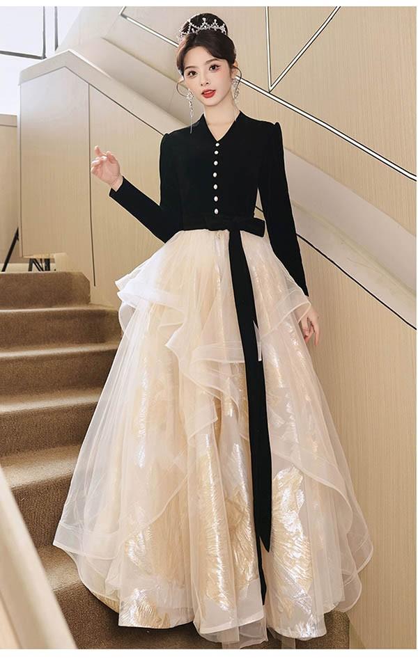 ドレス 大人 ピアノ 発表会 ロング丈 ぽっちゃり 大きいサイズ イブニングドレス 演奏会 ピアノ発表会 袖付き ワンピース Aライン ステージドレス 二次会 女子会 成人式 パーティードレス 大人可愛い bg158zezel9_2