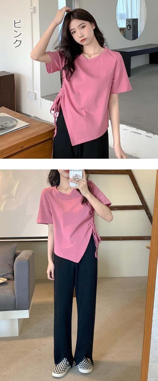 tシャツ レディース 半袖トップス ぽっちゃり カジュアル ピンク