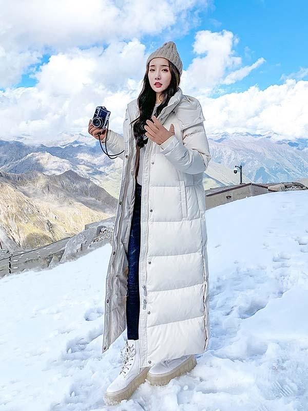 送料無料】ダウンコート 超ロング ダウンジャケット Aライン フード