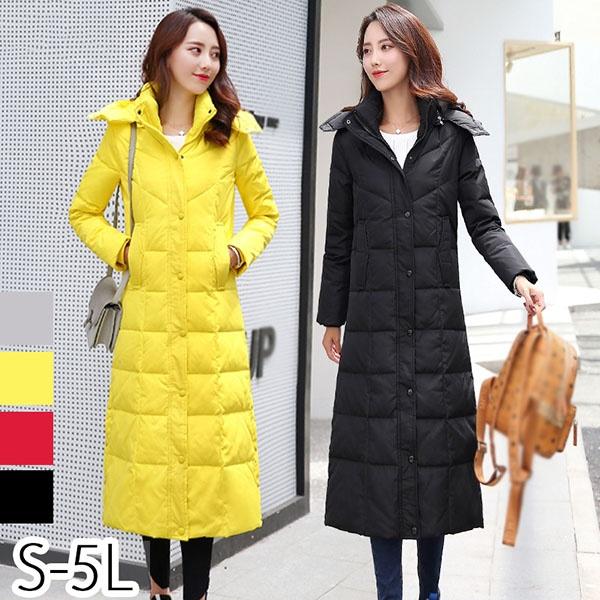 【送料無料】ダウンコート 超ロング Aライン 帽子付き フード 撥水 軽量 大きいサイズ ブラック レッド 無地 グレー 厚手 アウター 冬服 防寒着