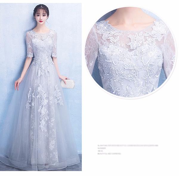 【送料無料】グレー ドレス ロング丈 二次会 袖付き ファスナータイプ エレガント パーティードレス 結婚式 親族 母親 フォーマル ワンピース 20代 30代 40代 大きいサイズ_7