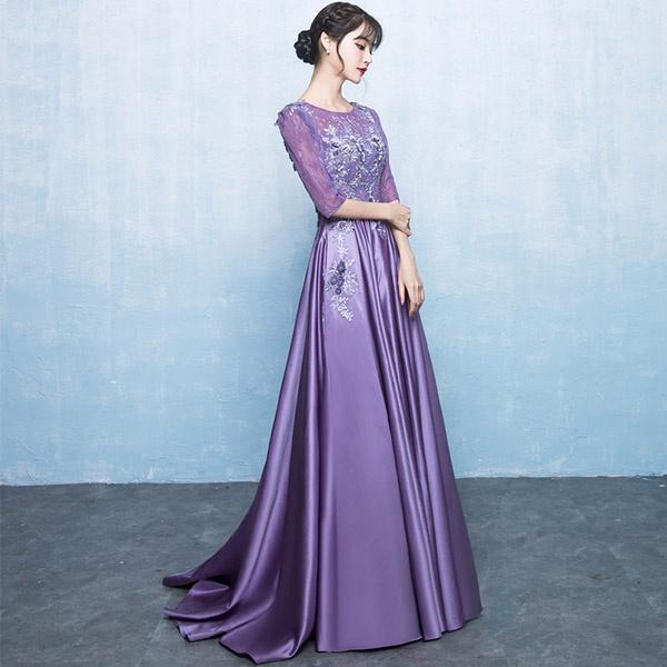 【送料無料】ドレス ロング丈 レース 二次会 袖付き 締め上げタイプ エレガント パーティードレス 結婚式 親族 母親 フォーマル 小さいサイズ ワンピース 20代 30代 40代 大きいサイズ 謝恩会 発表会 演奏会